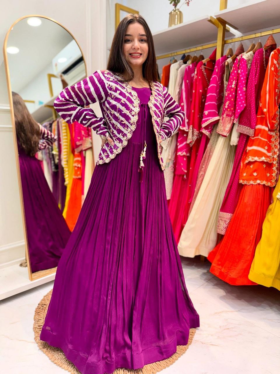 New Elegant Fox Georgette Gown with Embroidered Vichitra Silk Jacket