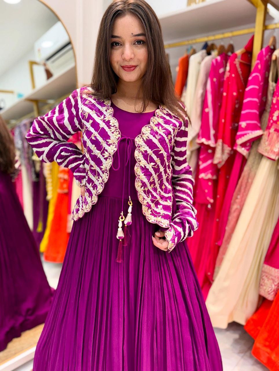 New Elegant Fox Georgette Gown with Embroidered Vichitra Silk Jacket