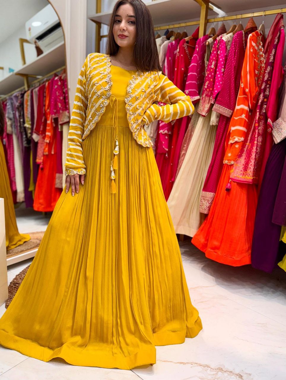 New Elegant Fox Georgette Gown with Embroidered Vichitra Silk Jacket