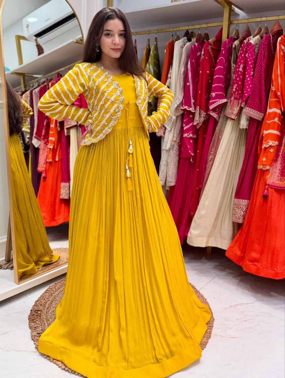 New Elegant Fox Georgette Gown with Embroidered Vichitra Silk Jacket