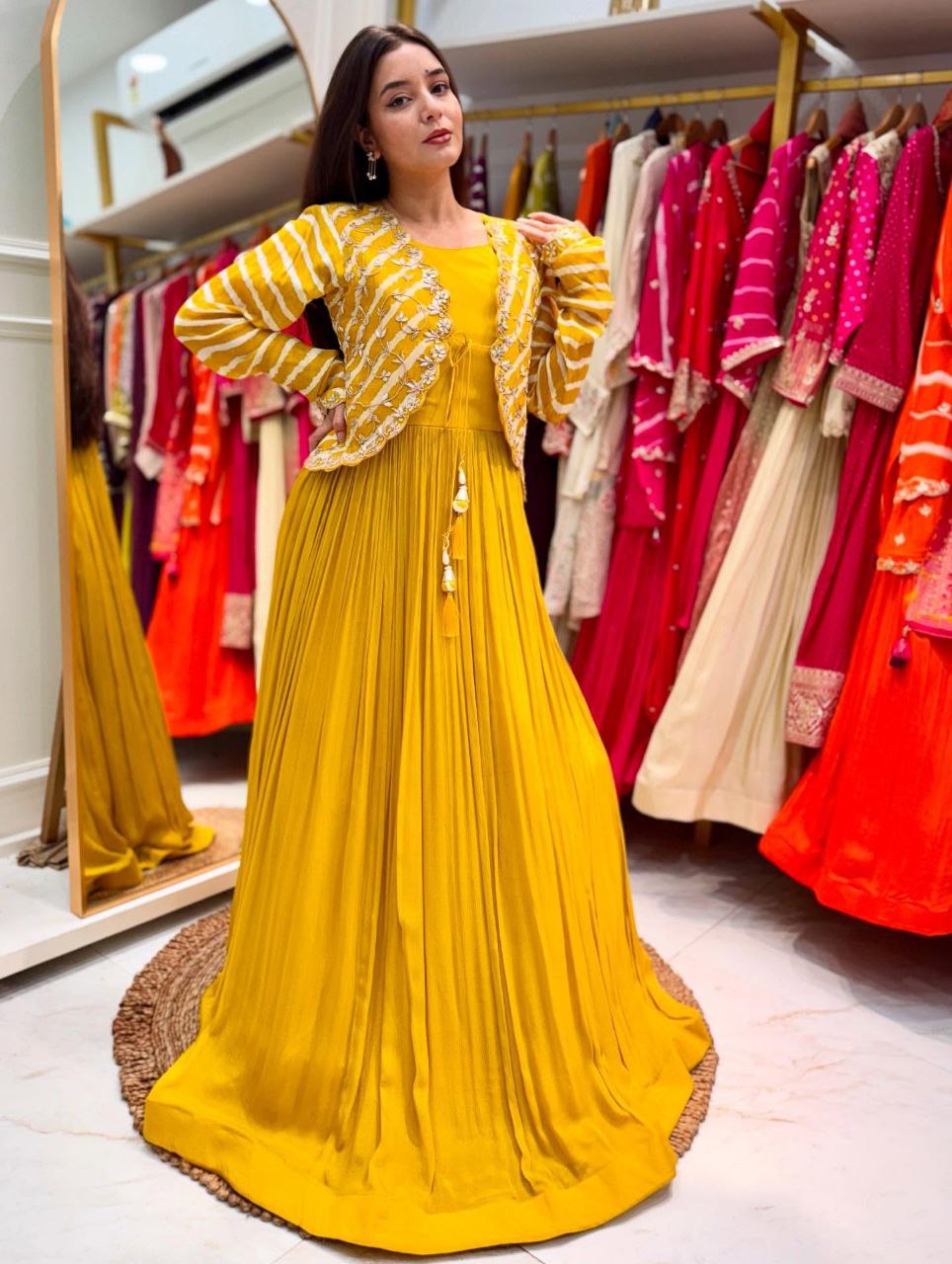 New Elegant Fox Georgette Gown with Embroidered Vichitra Silk Jacket