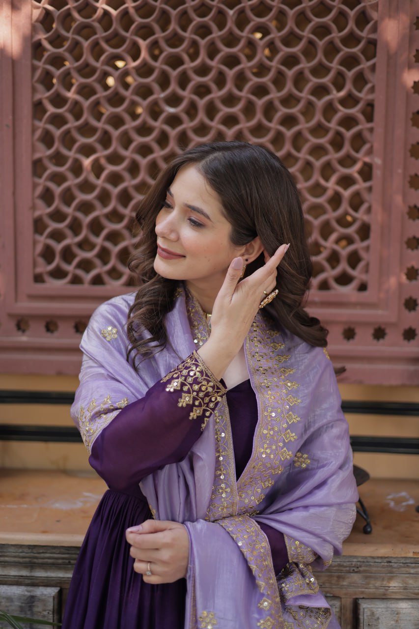 Premium Designer Star Georgette Zari & Sequins Embroidered Anarkali Set