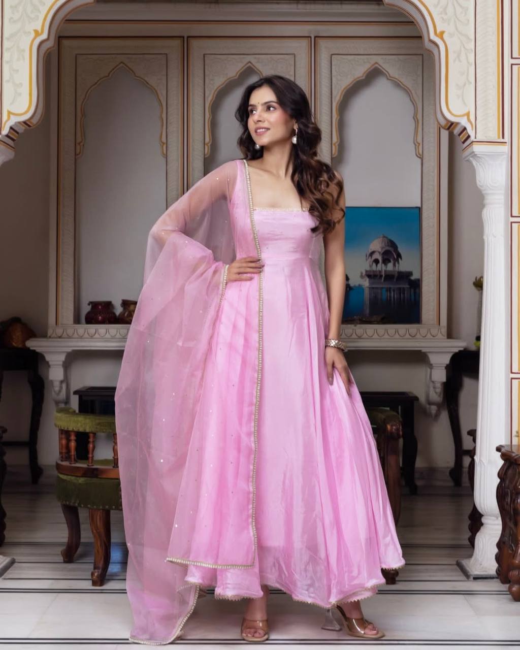 New Designer Collection In Faux Georgette With Embroidery Sequence Work Gown And Dupatta Set Fully Stitched Ready To Wear