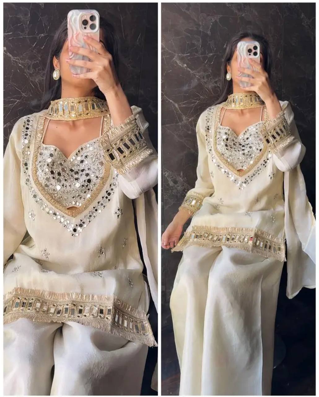 Fendy Silk Mirror Work Top Sharara Palazzo Set with Dupatta