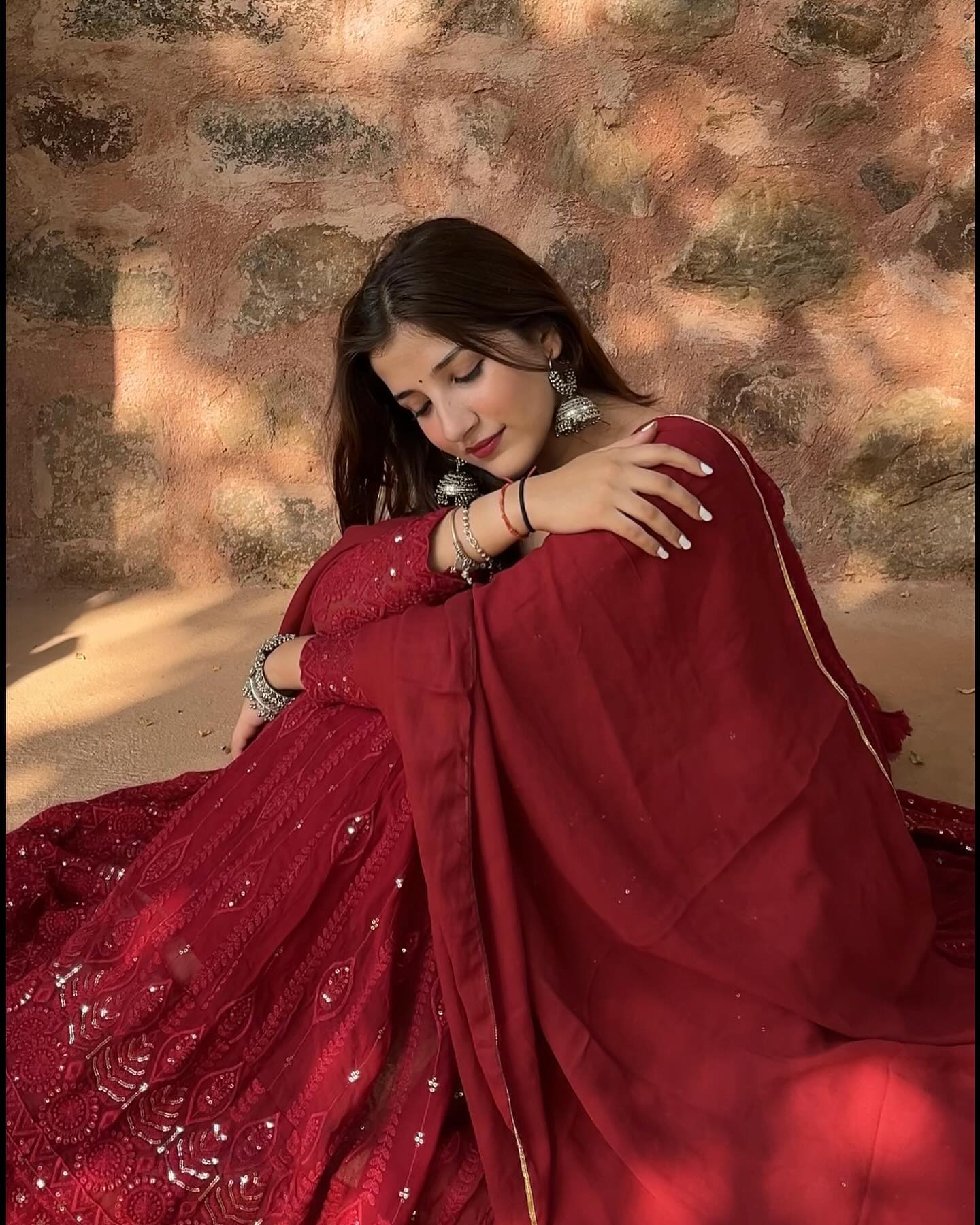 MAROON RED EMBROIDERED GEORGETTE SUIT SET