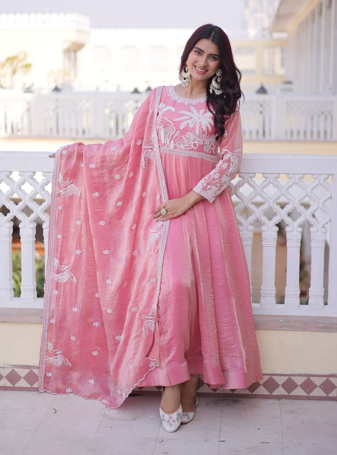 Festive Special Fendi Satin Ready-Made Gown with Dupatta