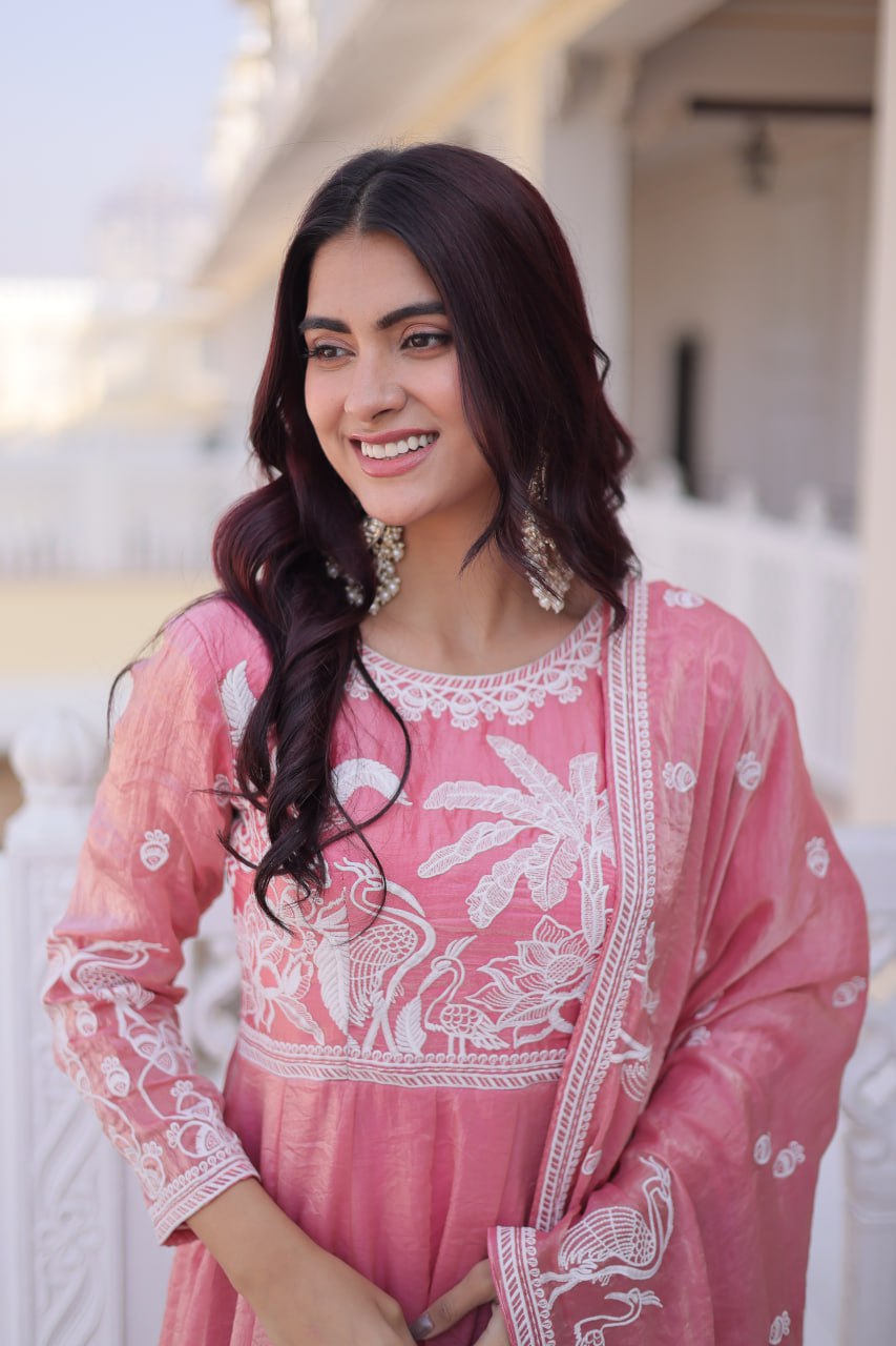 Festive Special Fendi Satin Ready-Made Gown with Dupatta