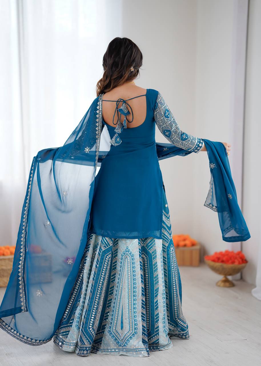 Sky Blue Grand Flair Faux Georgette Lehenga Set