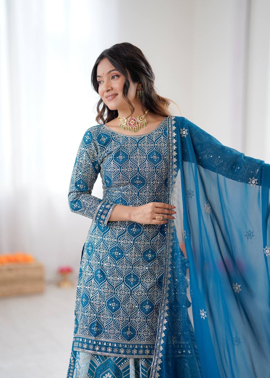Sky Blue Grand Flair Faux Georgette Lehenga Set