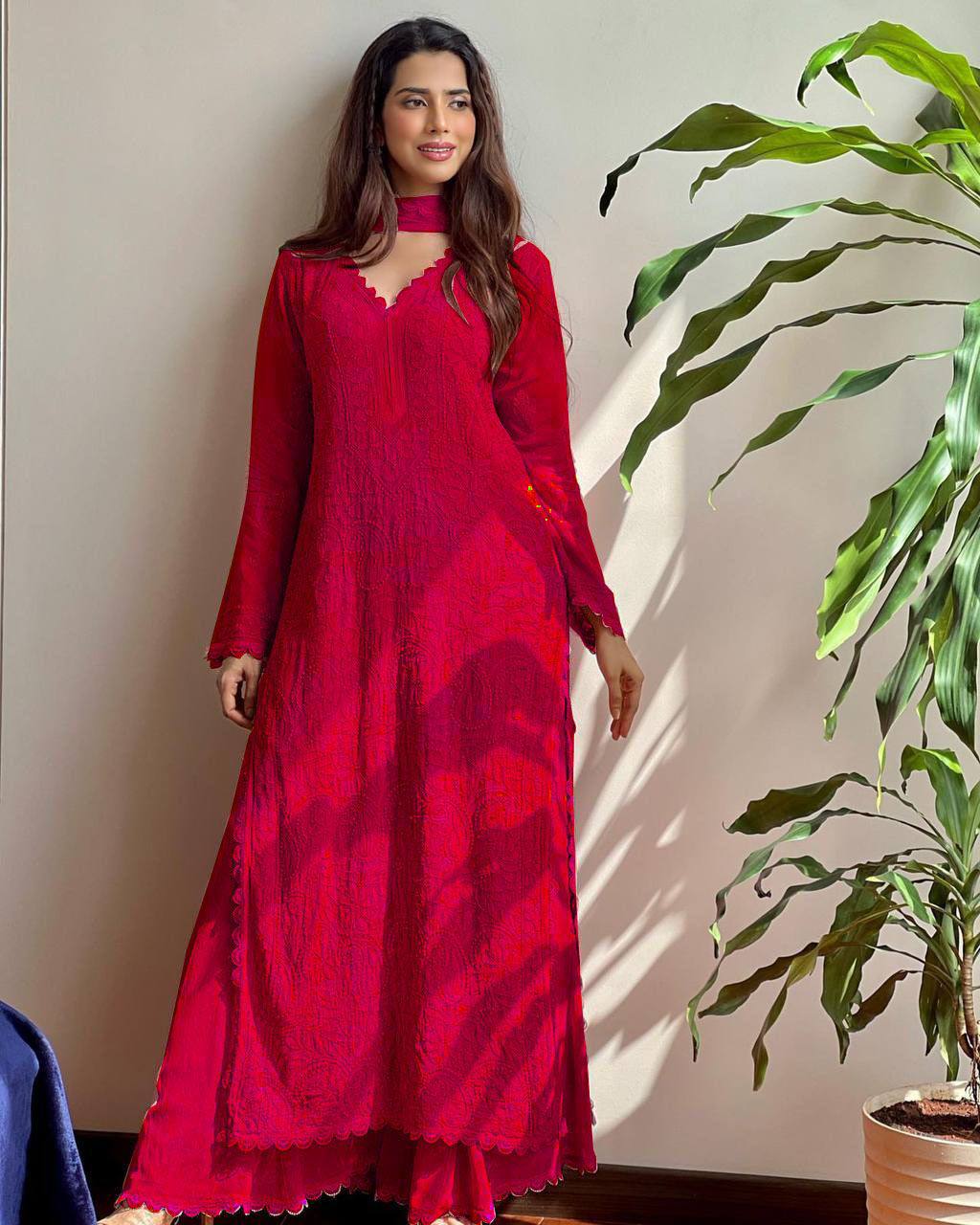 Red  New Trend Chikankari special Ethnic Set