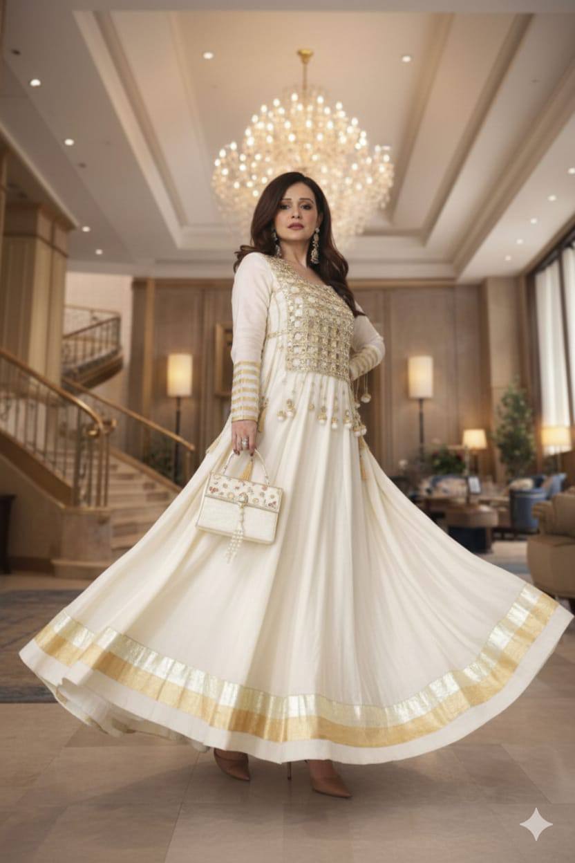Handwork Anarkali Set with Mirror Work Jacket