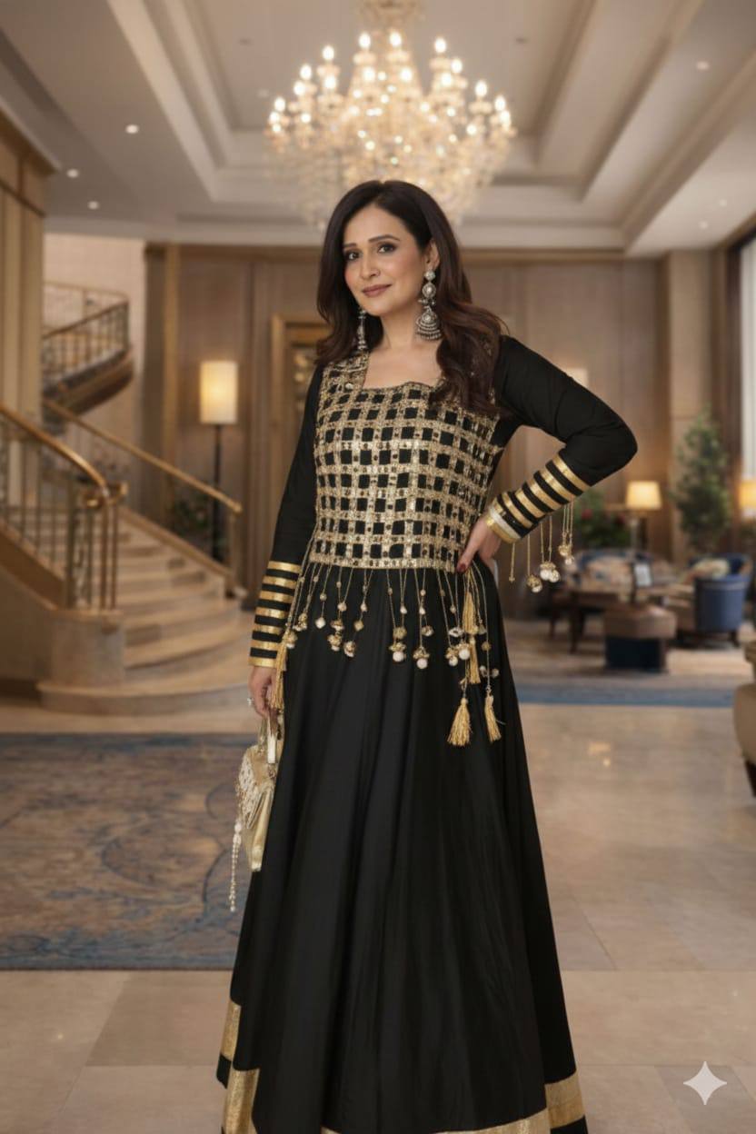 Handwork Anarkali Set with Mirror Work Jacket