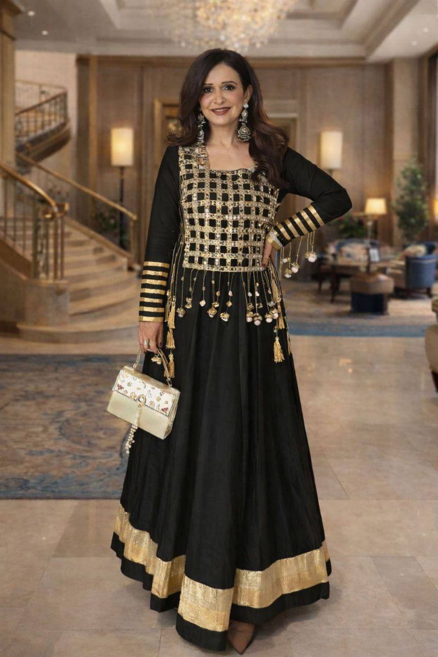 Handwork Anarkali Set with Mirror Work Jacket