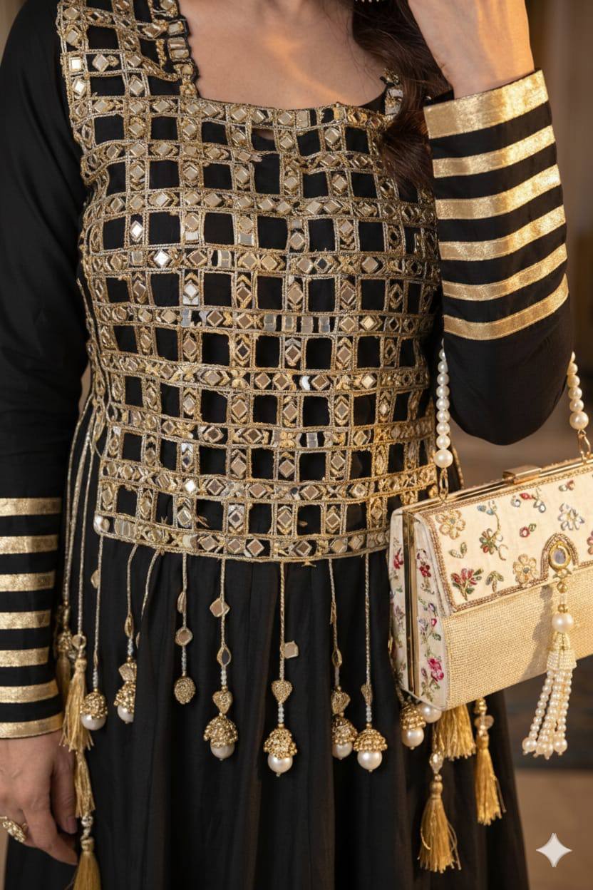 Handwork Anarkali Set with Mirror Work Jacket