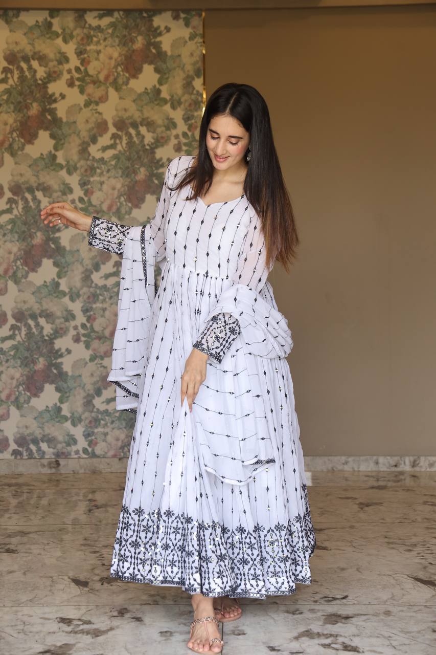 White Designer Anarkali Set