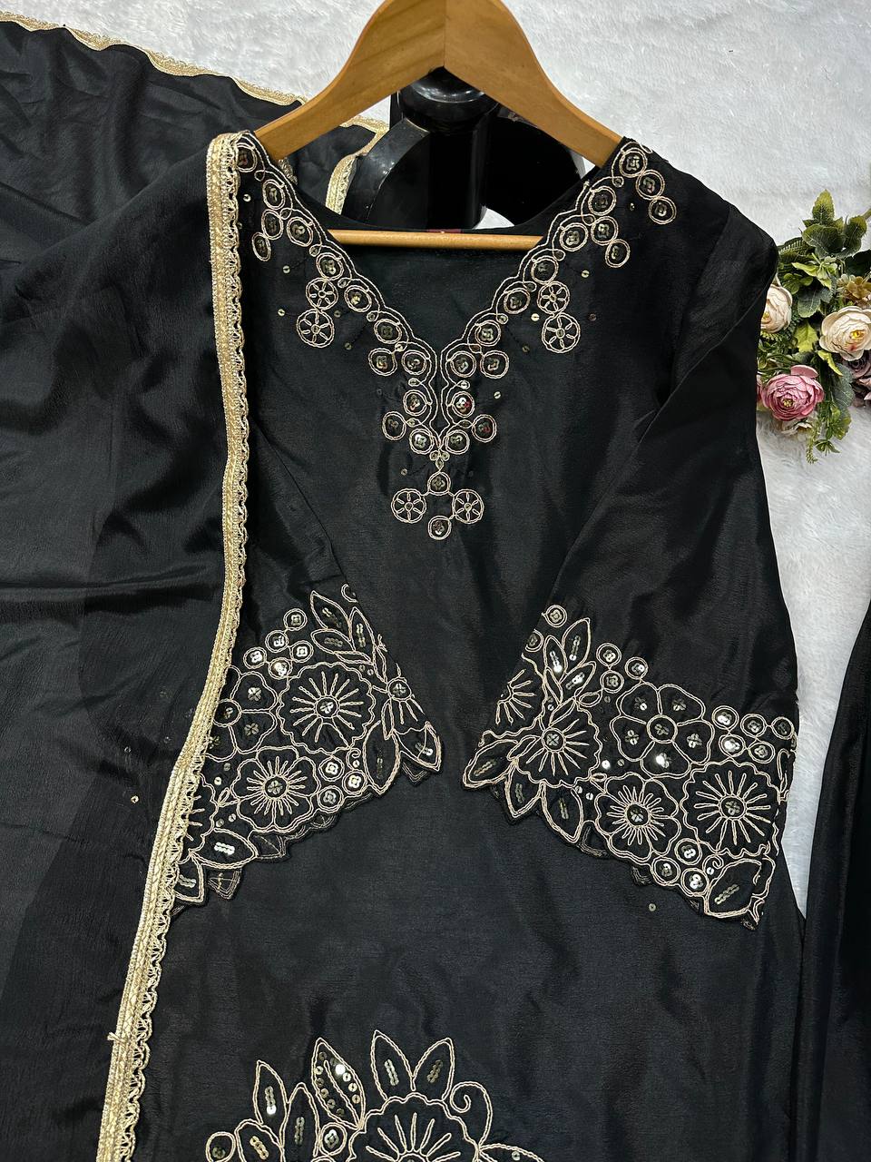 Green Chinnon Silk Designer Embroidery Kurta Set