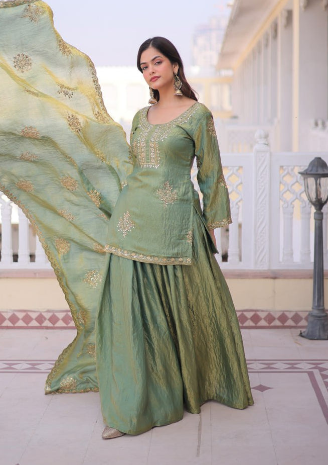 Heavy Zari Sequins Embroidered Partywear Sharara Set