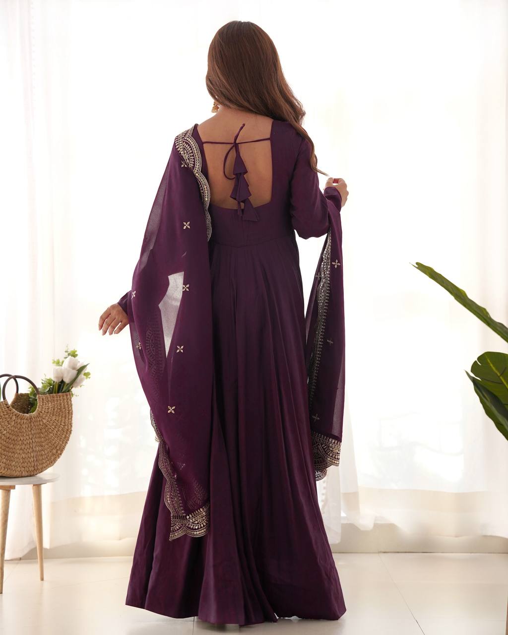 Purple Clour Heavy Roman Silk Chanderi 16 Kali Anarkali Set