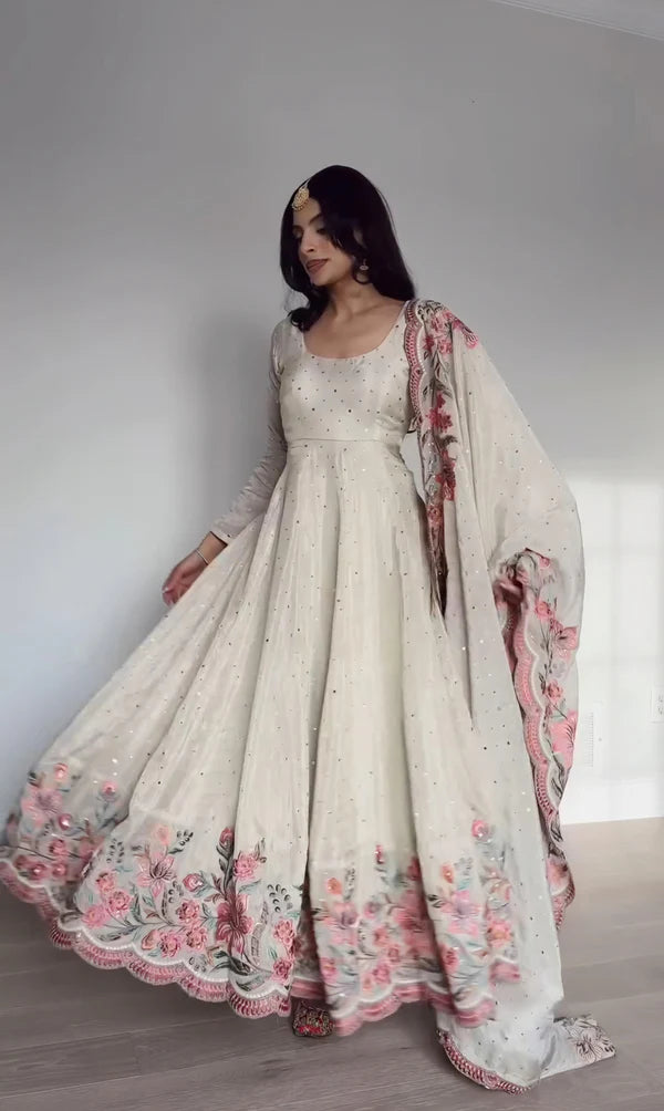 New Partywear Heavy Pure Vichitra Silk Designer Anarkali Suit