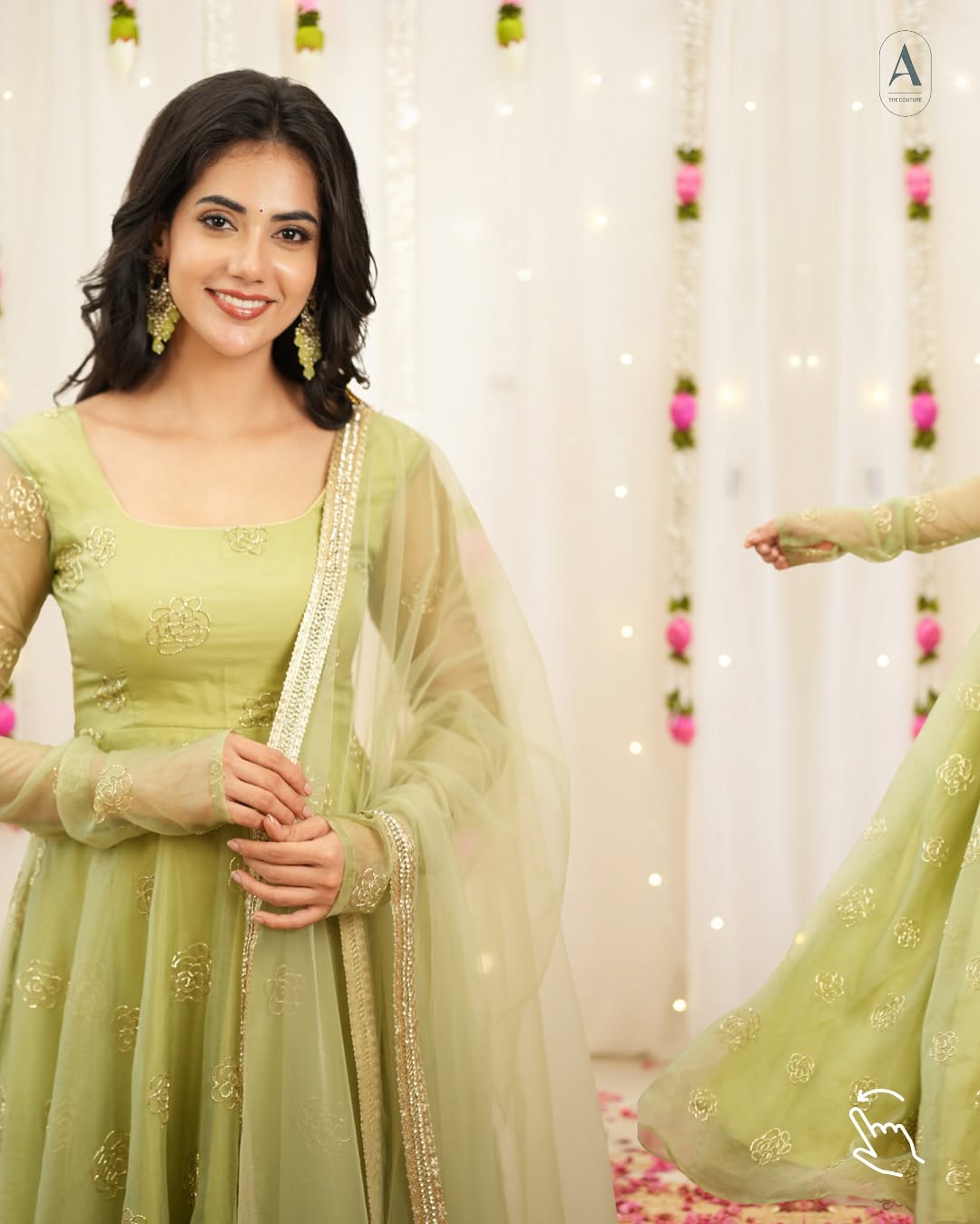 Pastel Embroidered Anarkali Suit Set with Soft Net Dupatta