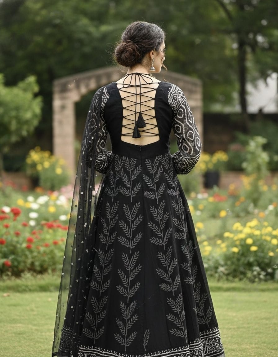 Classic Neavy Blue Block Print Muslin Cotton Anarkali Set