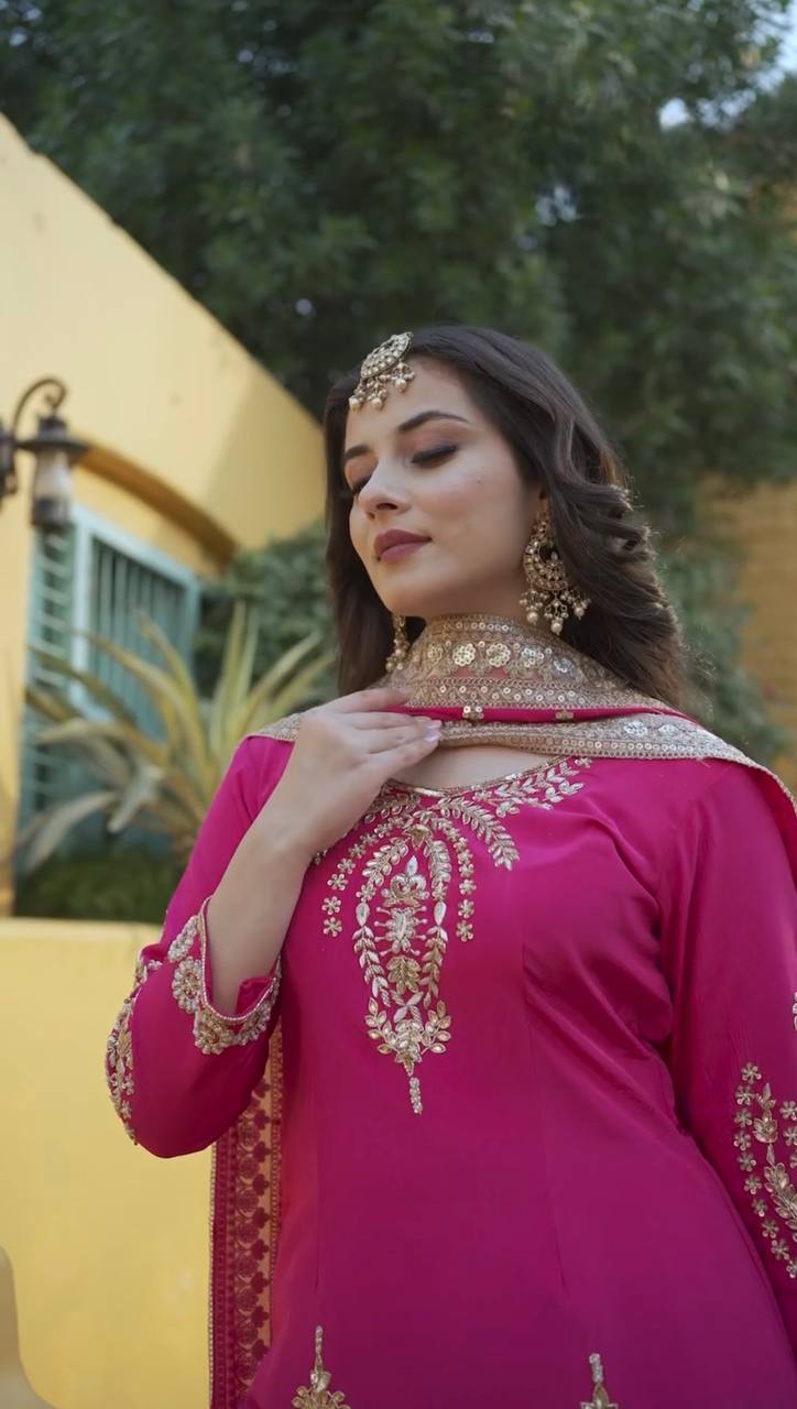 Royal Festive Look 👑 Chinon Silk Kurti Sharara With Heavy Dupatta