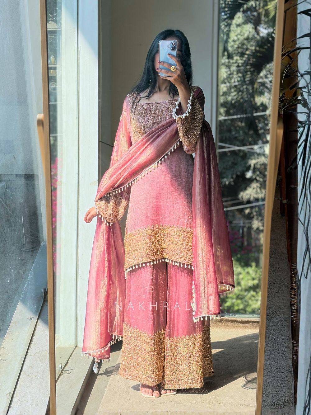 Premium Heavy Embroidered Frendy Silk Top-Bottom-Dupatta Set