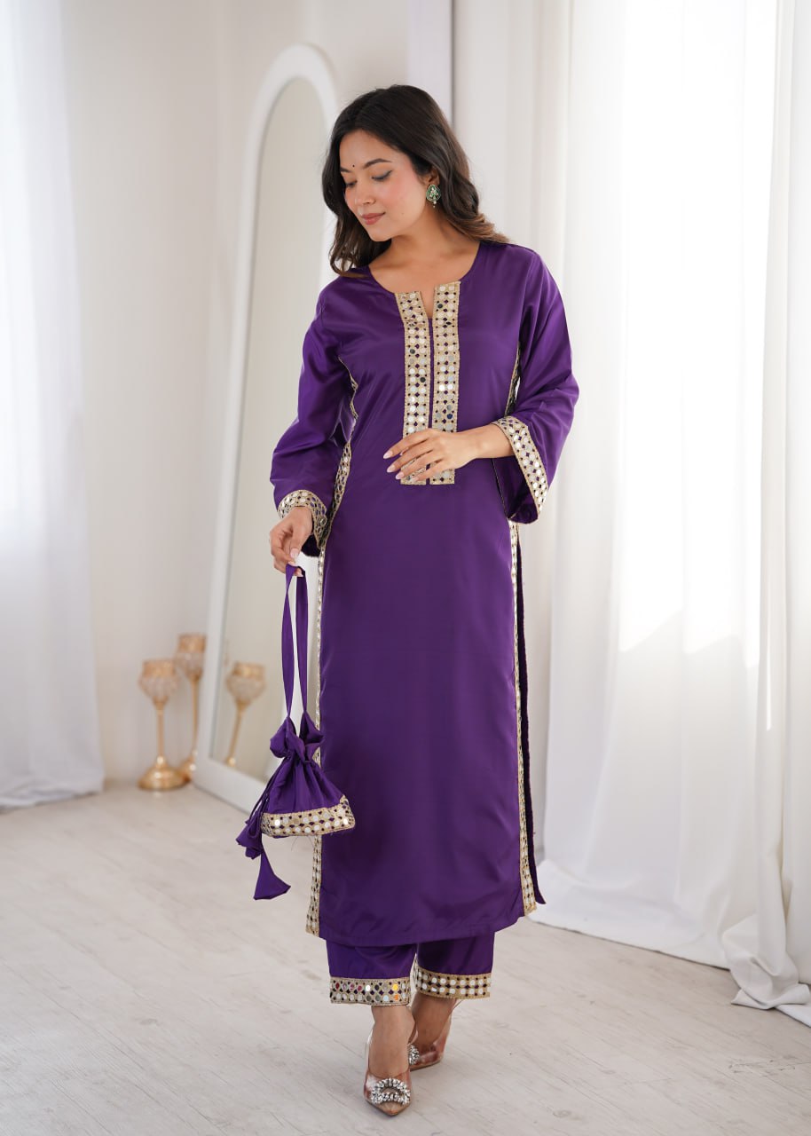 Designer Mirror Work Kurti Set with Matching Batwa