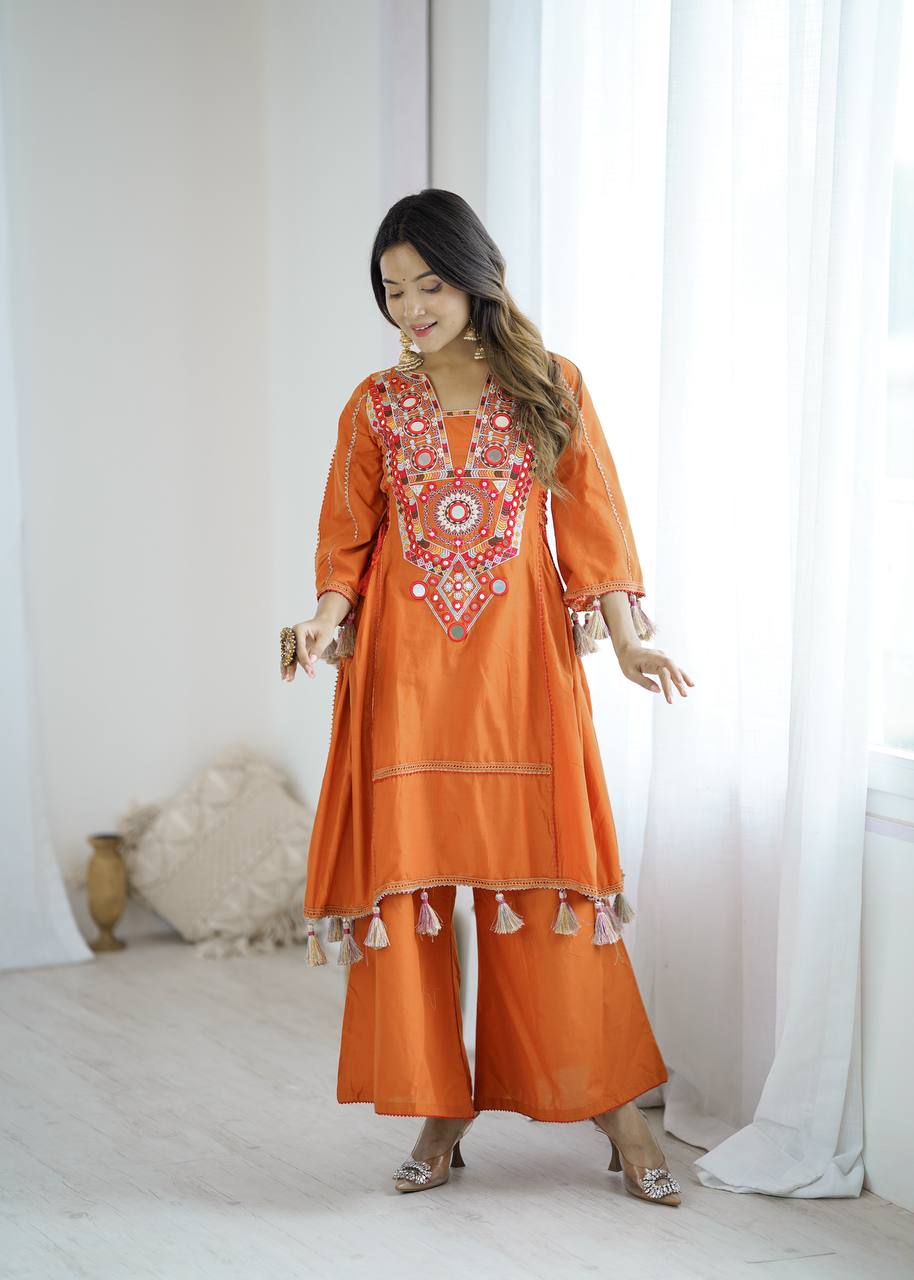 Orange Color Pure Khadi Cotton Kurta With Pant Set