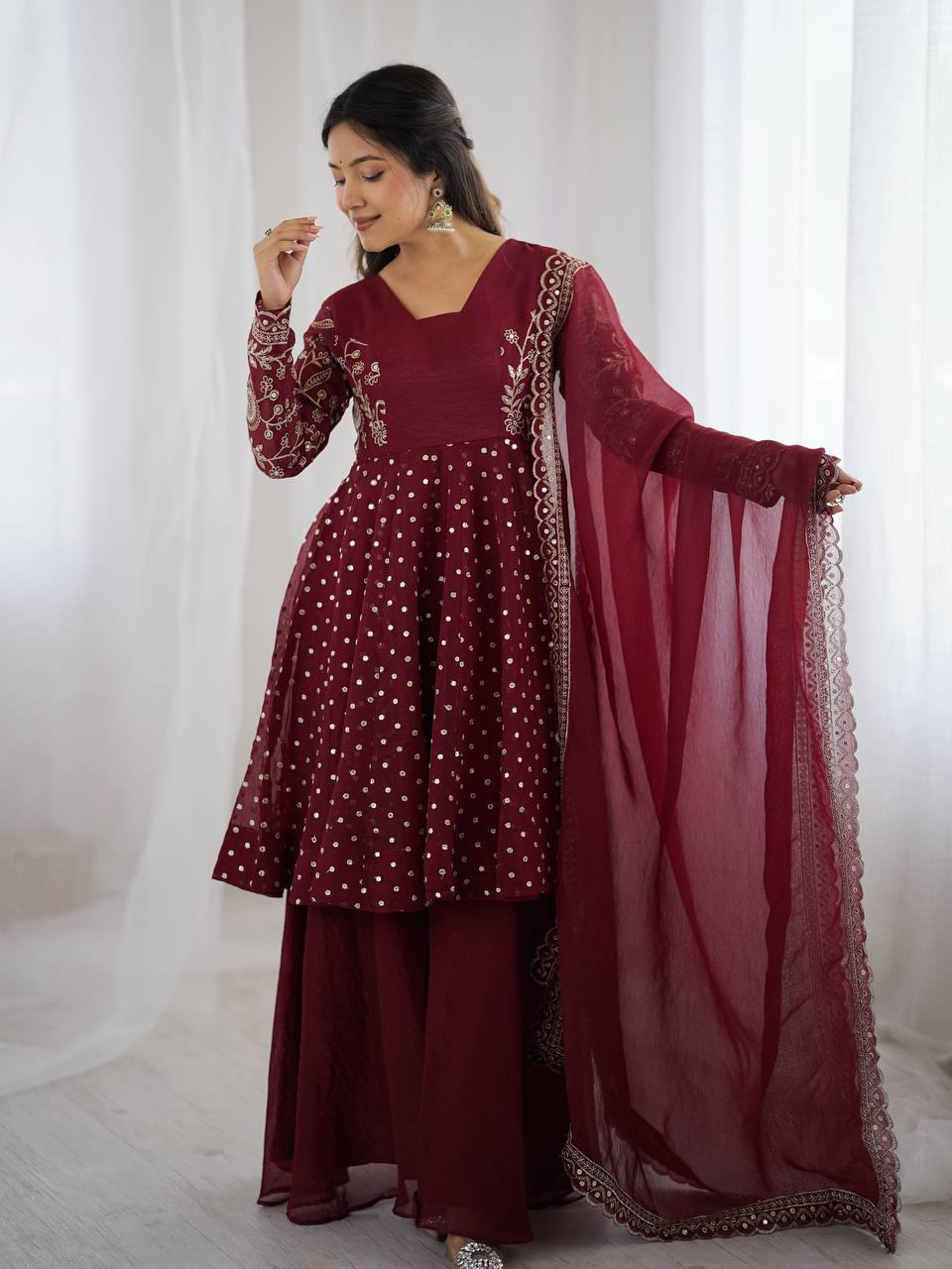 New Functionwear Premium Crunchy Silk Kurta With Crunchy Silk with Full Flair Sharara Set
