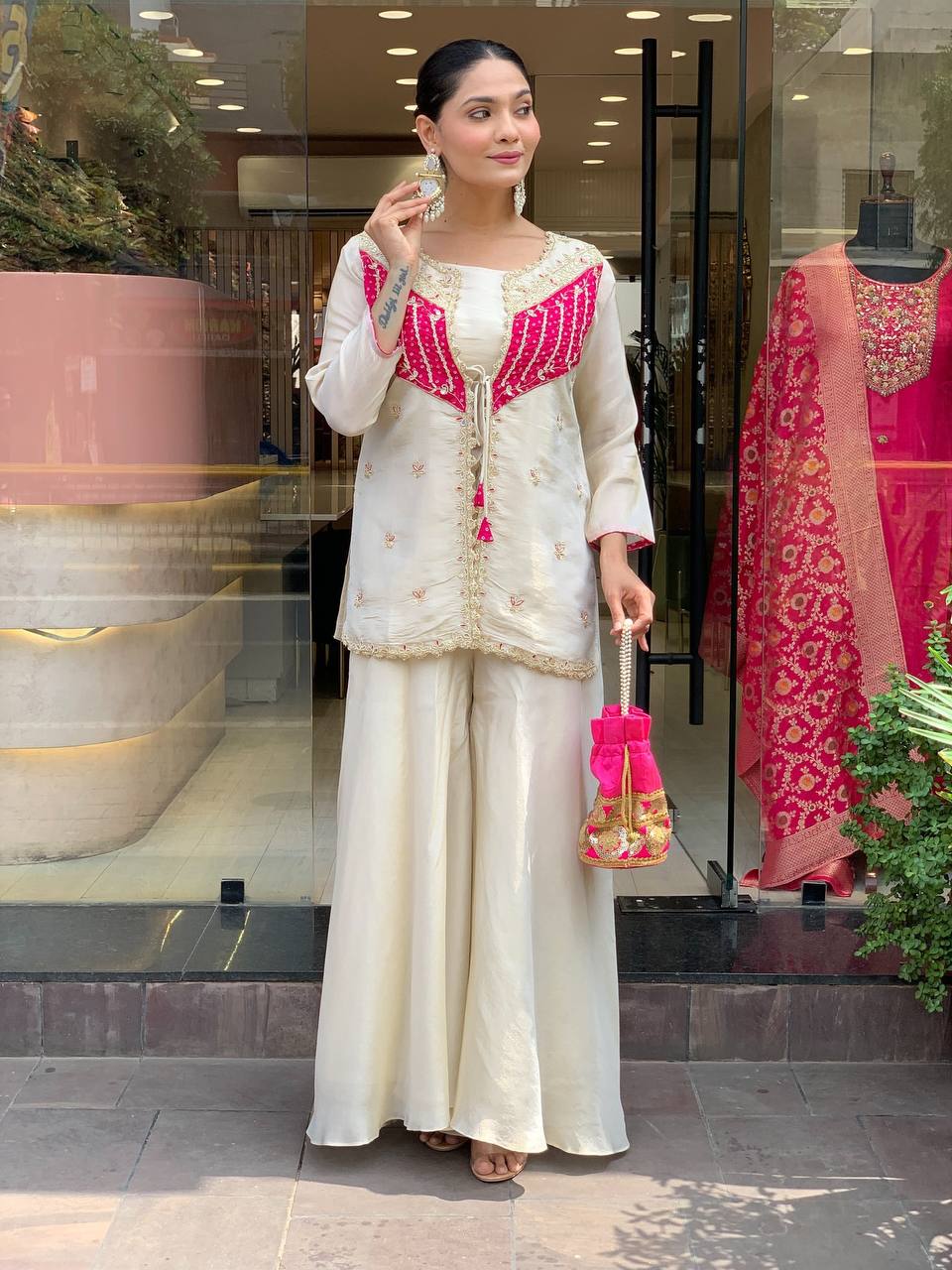 New Party Wear Luxurious Roman Silk adorned with intricate embroidery Cord Set