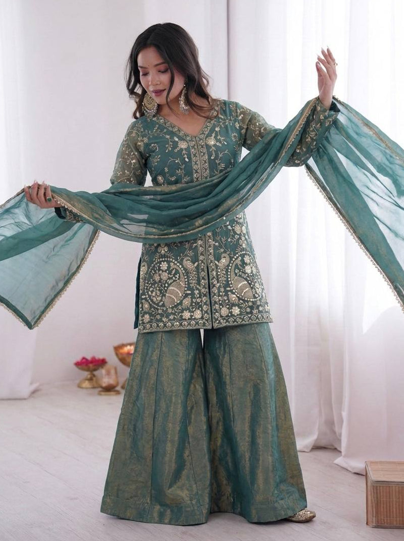 Royal Fendy Silk Embroidered Plazzo Suit Set