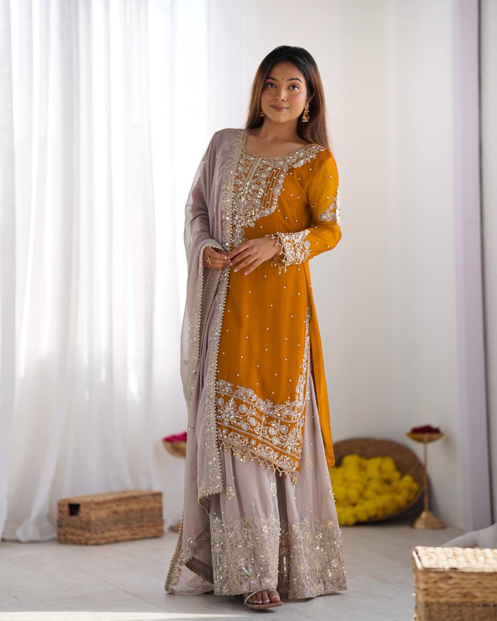 Designer Faux Georgette Embroidered Set
