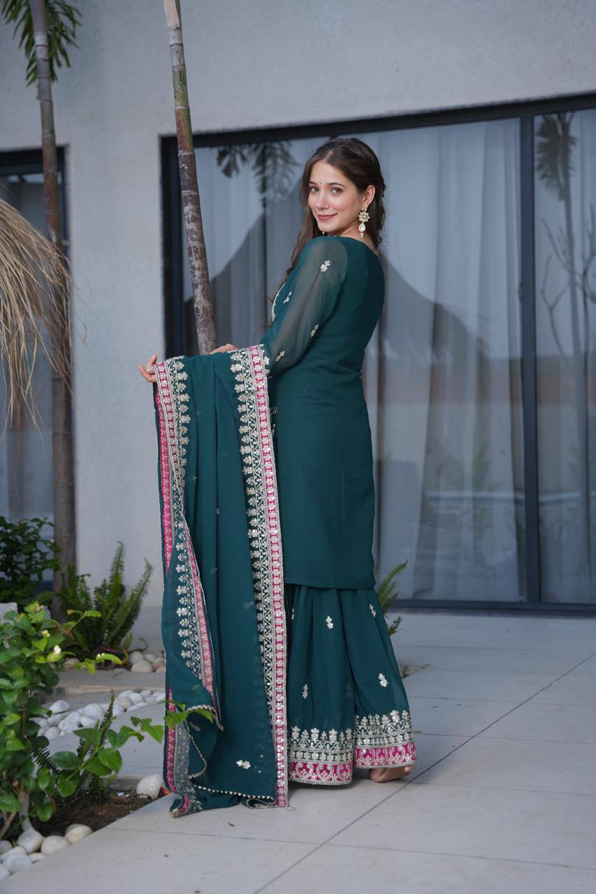 Rama  Royal Embroidered Kurta Palazzo Set with Dupatta