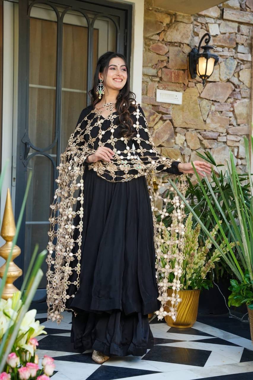 Black Crepe Mystic Anarkali Suit Set