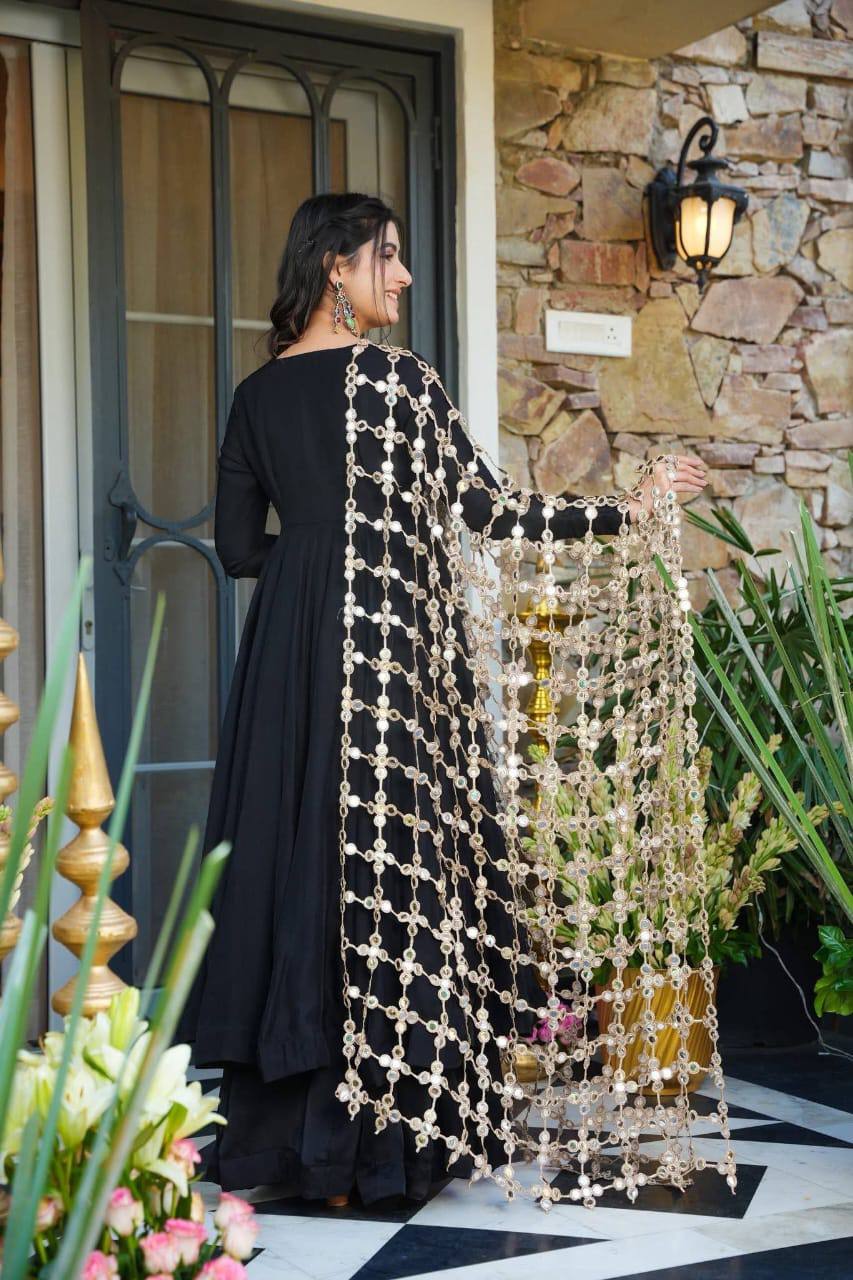 Black Crepe Mystic Anarkali Suit Set