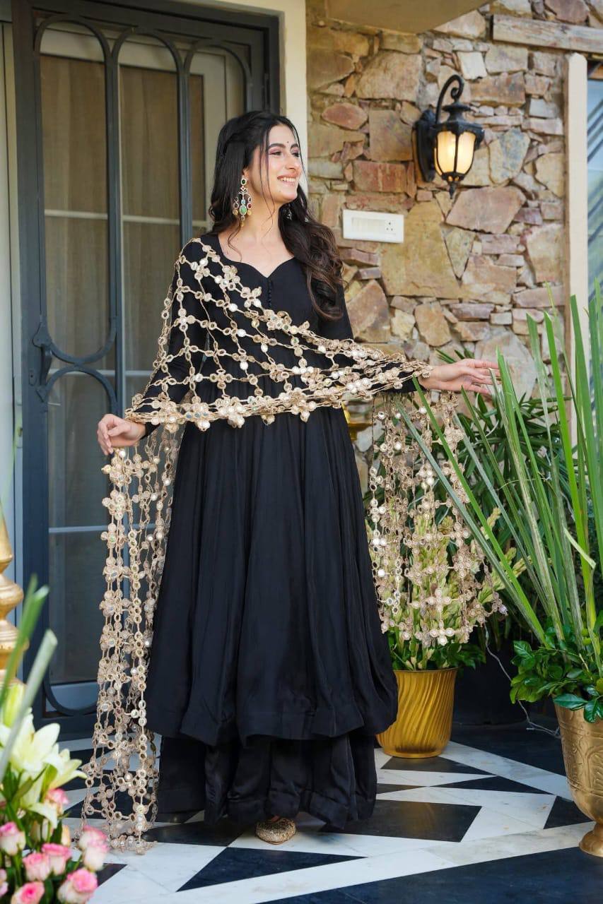 Black Crepe Mystic Anarkali Suit Set