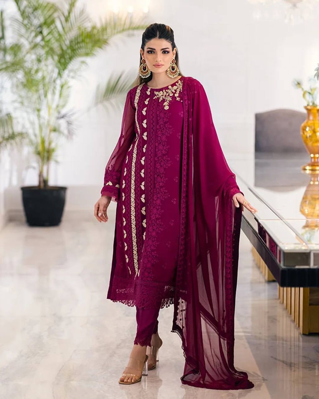 Designer Embroidery Suit Set With Pant and Dupatta