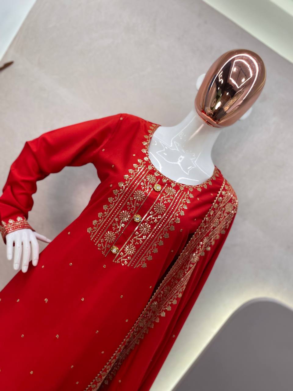 Red Designer Suit With plazzo And Dupatta Set
