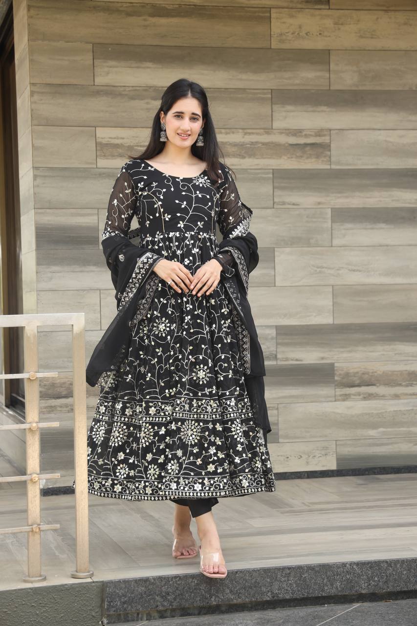 Black Heavy Work Anarkali Suit Set