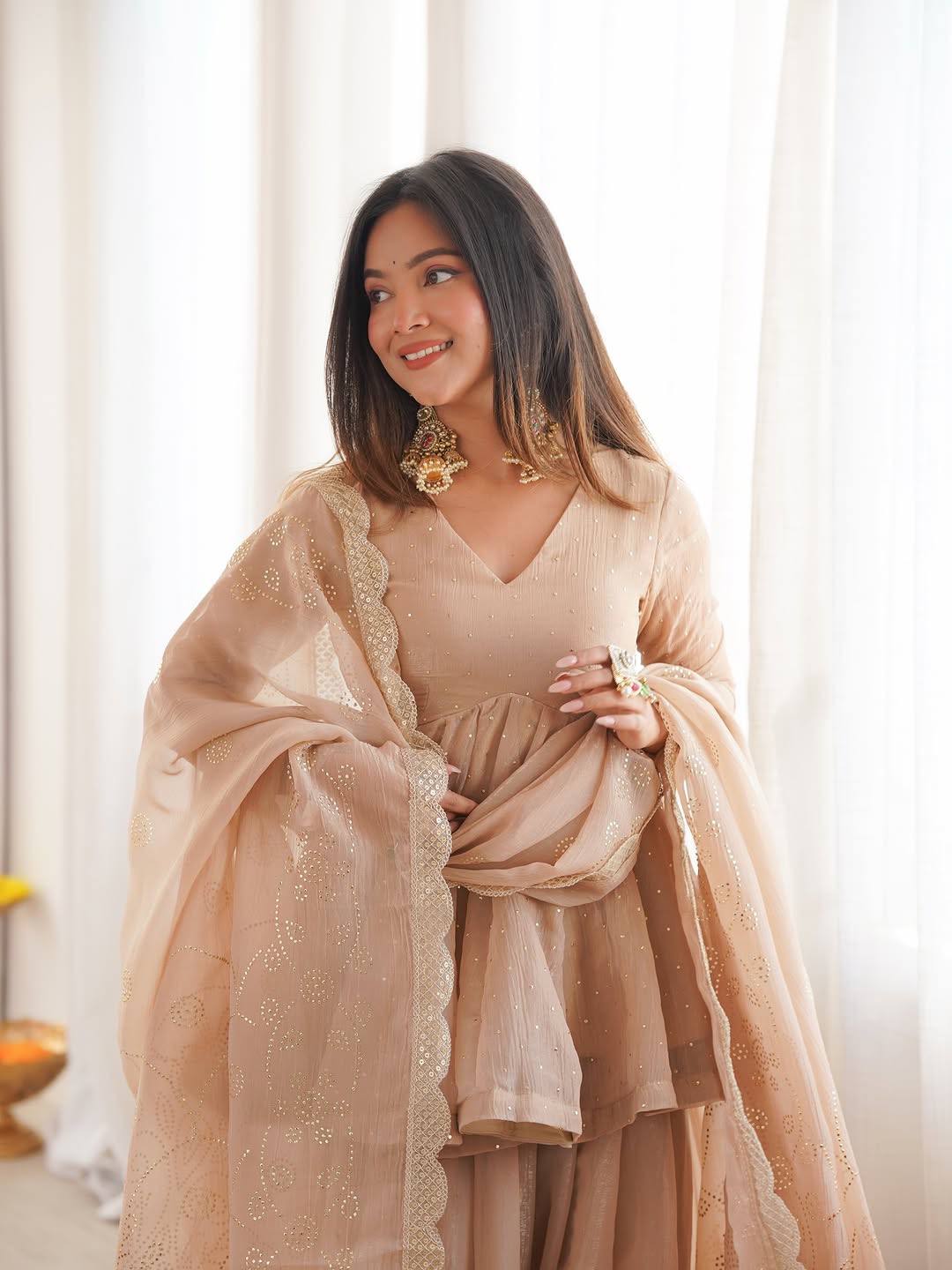 Festive Glow Tabby Organza Mukaish Sharara Set