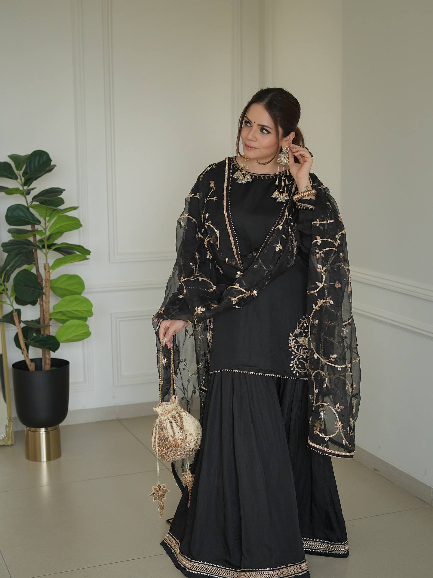 New Premium Pure Crepe Embroidered Sharara Set with Dupatta