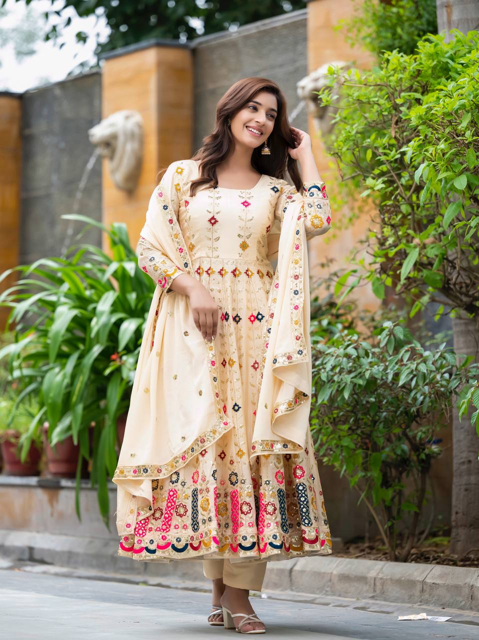 New Function Wear Pure Chinon Silk with Crush finish Anarkali Kurta Set