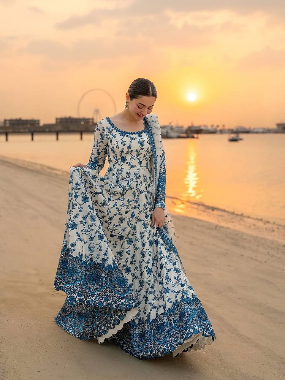 Premium Georgette Blue Floral Anarkali Gown