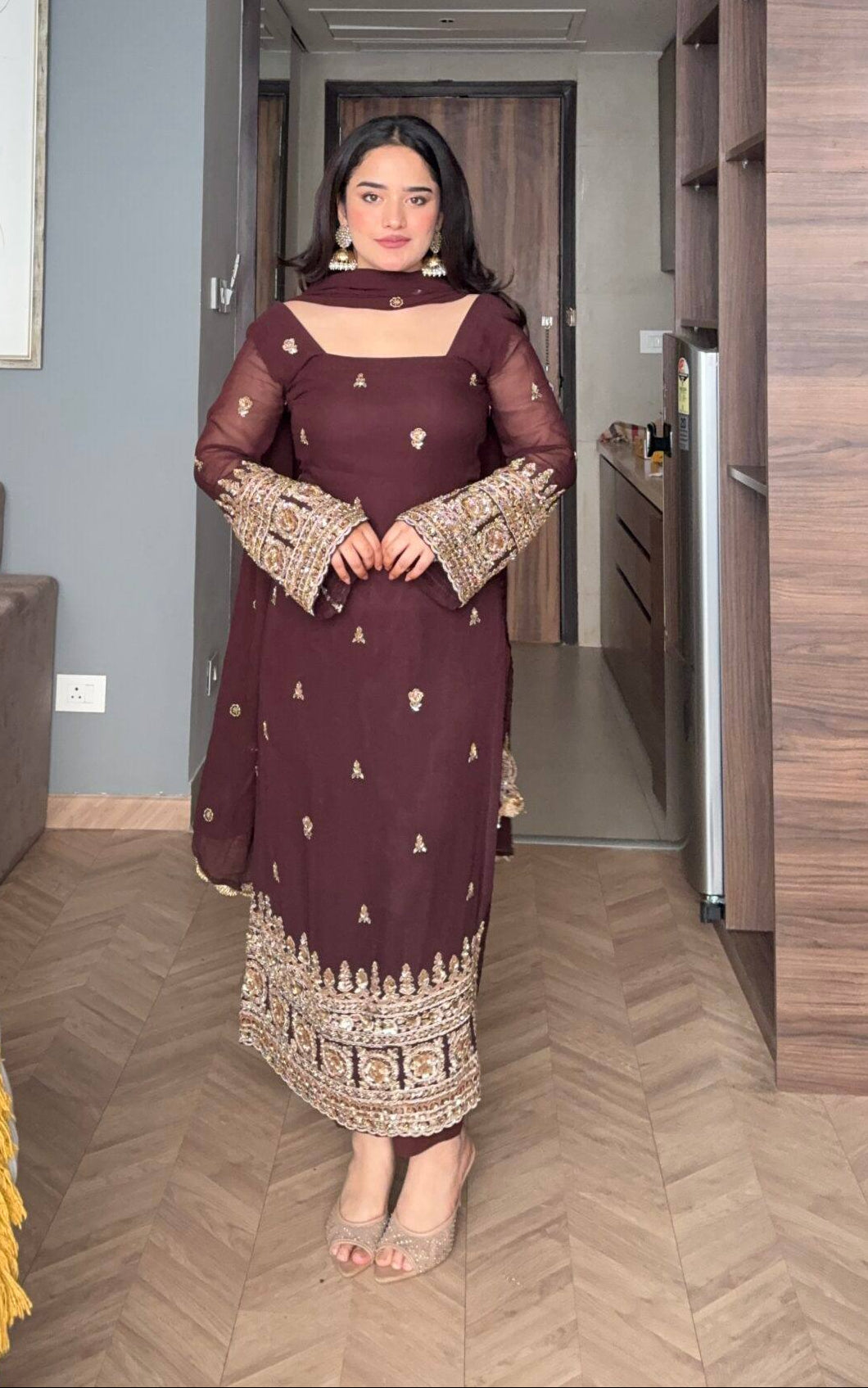 Elegant Heavy Georgette Kurta Pant Set with Embroidered Dupatta