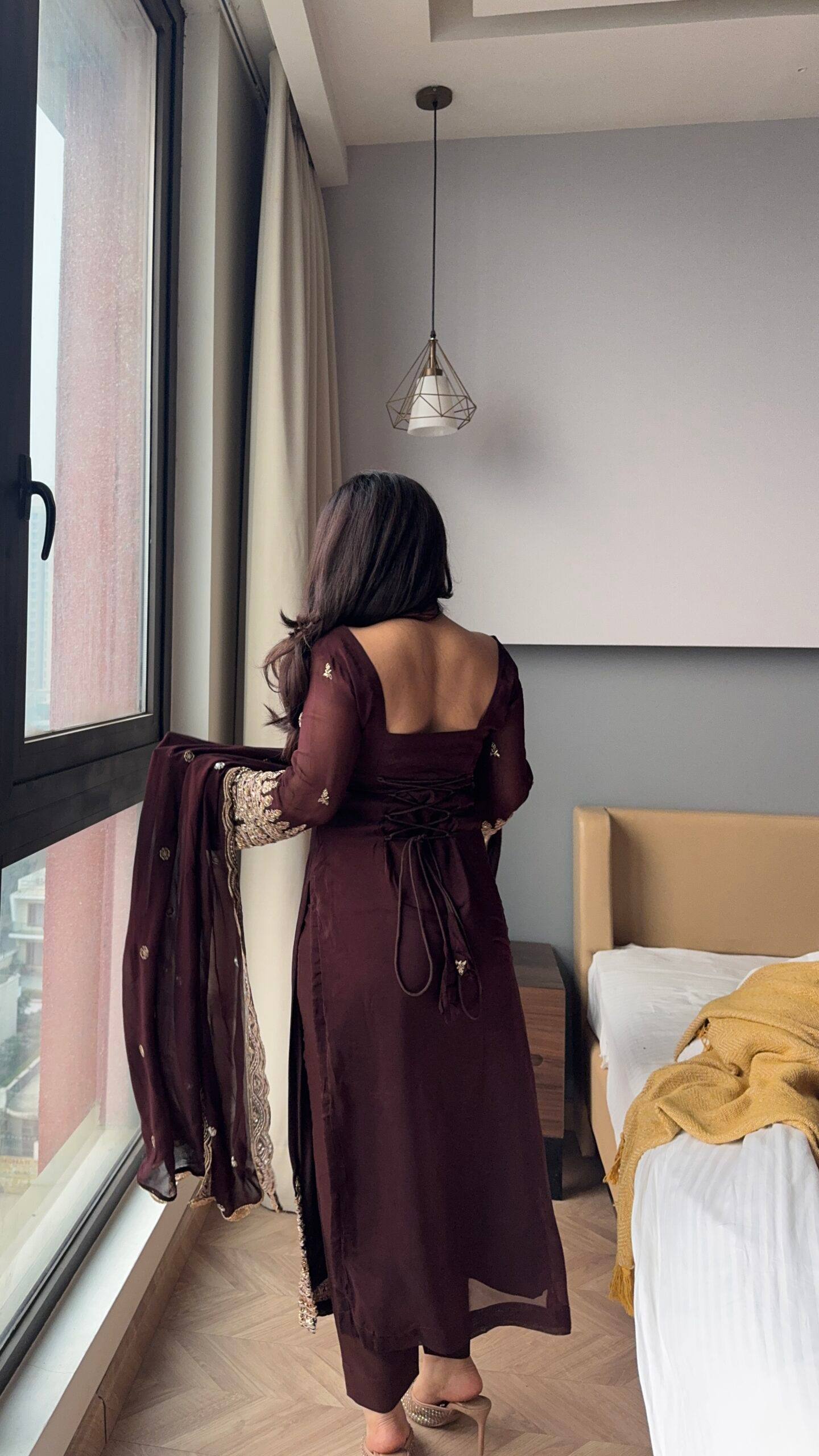 Elegant Heavy Georgette Kurta Pant Set with Embroidered Dupatta