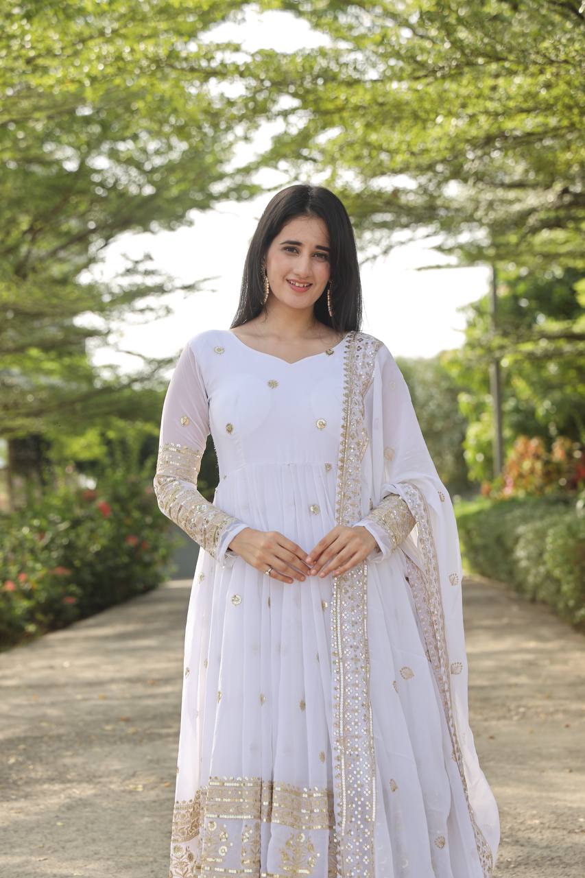 White Stylish Anarkali Suit Set