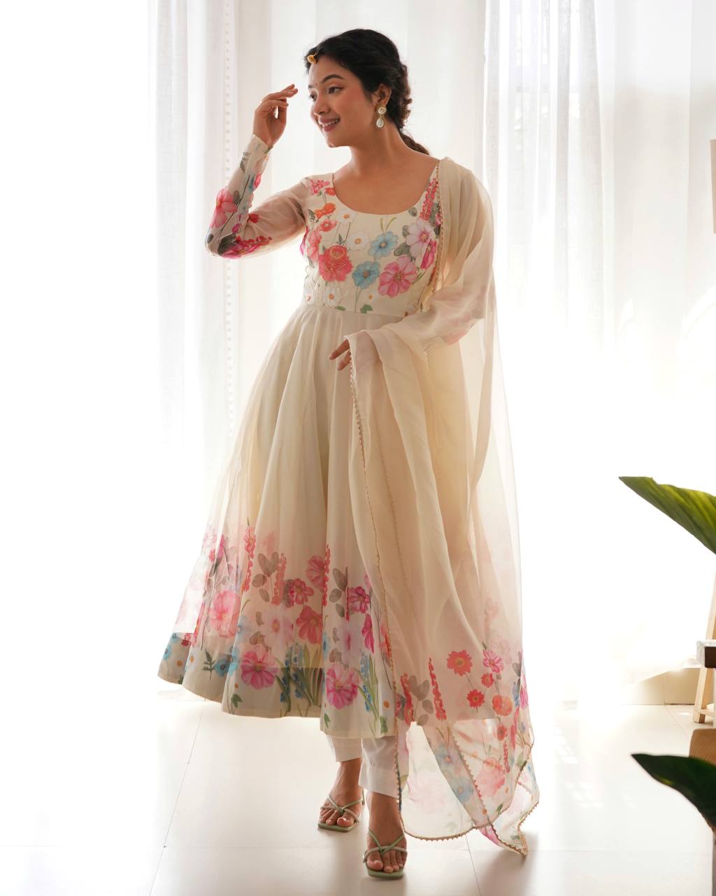 White Color Organza Silk Anarkali Suit