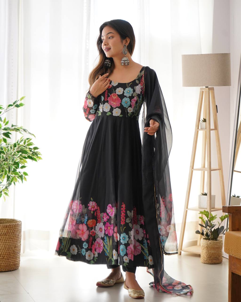 Black Color Organza Silk Anarkali Suit