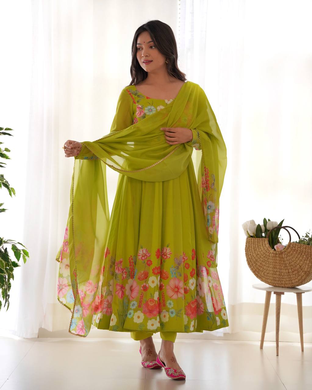 Green Color Organza Silk Anarkali Suit